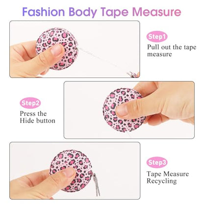 Retractable Mini Leather Tape Measure, Auto Retract Leopard Print - color: Leopard Print