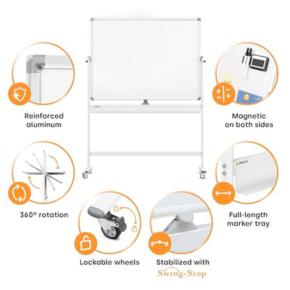Kamelleo Rolling Whiteboard on Wheels 46" x 32", Double Sided White Board - color: Pearl White, size: 46x32
