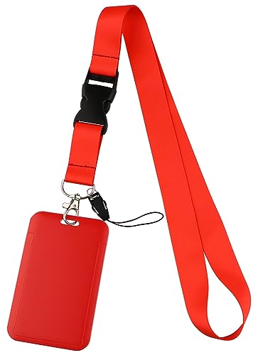 Lanyard ID Holder Red Lanyard for Keys ID Badges Keychain Vertical Name Badge Holder with Clip - color: Red