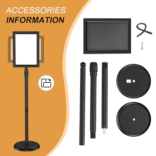 Hemndic Sign Stand Holder 8.5x11 Inches, Stand Up Sign Holder 8.5 x 11 with Rotated Frame, Height Adjustable Sign Stand and Snap-Open Frame - size: 8.5x11 inch