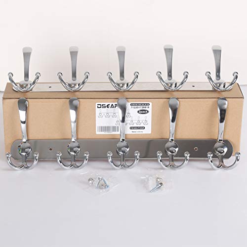 Dseap Wall Mounted Coat Rack - 5 Tri Hooks, Heavy Duty, Stainless Steel, Metal Coat Hook Rail for Coat Hat Towel Purse Robes Mudroom Bathroom Entryway (Chromed, 2 Packs) - color: Chrome Finish, size: L=16" (2 Pcs)