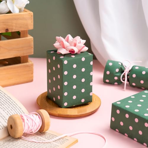 WRAPAHOLIC Kraft Wrapping Paper - Mini Roll - 17 Inch x 33 Feet - Green and Pink Polka Dot Wrapping Paper for Christmas, Birthday, Holiday, Wedding, Baby Shower - color: Kraft Polka Dot - Green & Pink, size: 17 inch x 33 feet