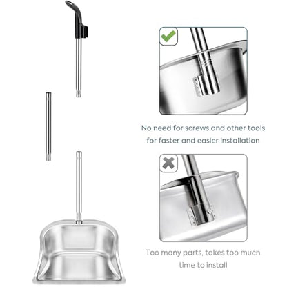 Dust Pans with Long Handle - 35”Heavy Duty Metal Upright Stand Up Dustpan - size: dustpan only