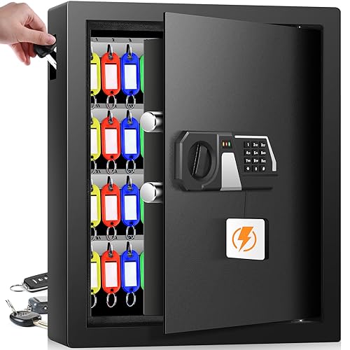 71 Keys Heavy Duty Fireproof Key Lock Box Wall Mount with Code&Hook Plates - size: 71 Keys