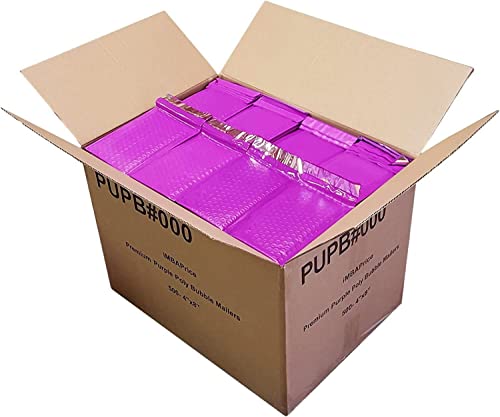 iMBAPrice 500-Pack #000 (4" x 8") Premium Mat Purple Color Self Seal Poly Bubble Mailers Padded Shipping Envelopes (Total 500 Bags) - color: Purple Poly Bubble, size: 4"x8" Poly (500 Envelopes) Value Pack