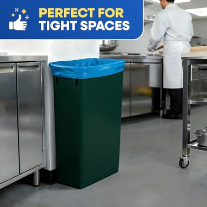 PLASTIC PRINCE 23 Gallon Slim Trash Can Kitchen, Commercial Tall Trash Bin Narrow, Rectangular Slim Jim Skinny Garbage Can for Home Garage Cabinet Restaurant, Green - style: Green Can
