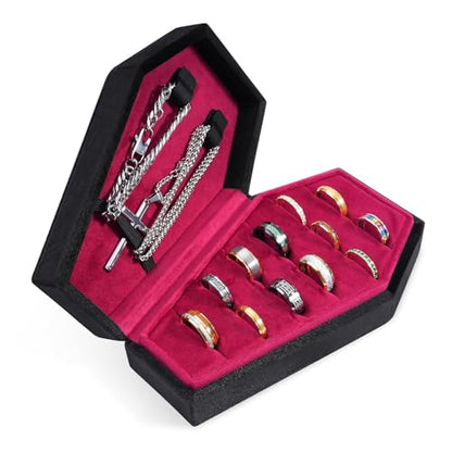 Mens Velvet Ring Box Organizer Coffin-Shape Unisex Storage Case for Rings - color: Black&Red