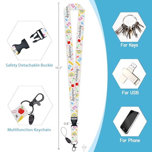 Teacher Lanyard, Id Badge Holder，Card Retractable Reel, Rainbow - color: Rainbow Teacherlife