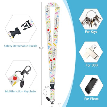 Teacher Lanyard, Id Badge Holder，Card Retractable Reel, Rainbow - color: Rainbow Teacherlife