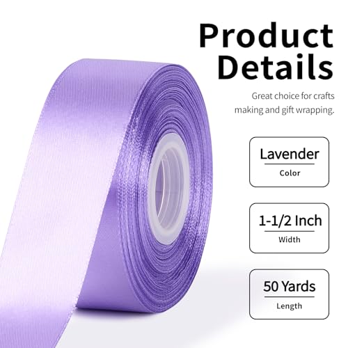 Mauproy Lavender Purple Satin Ribbon, 1-1/2 Inch, 50 Yards - color: Lavender