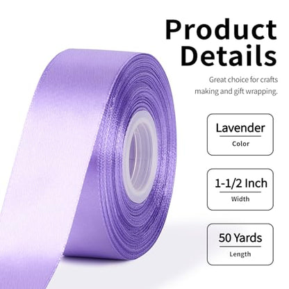 Mauproy Lavender Purple Satin Ribbon, 1-1/2 Inch, 50 Yards - color: Lavender
