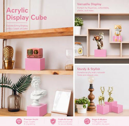 Geelin 6 Pcs Acrylic Risers Cube Stands, Pink, 3 to 8 Inch, Square - color: Pink, size: 3 to 8 Inch, style: Square
