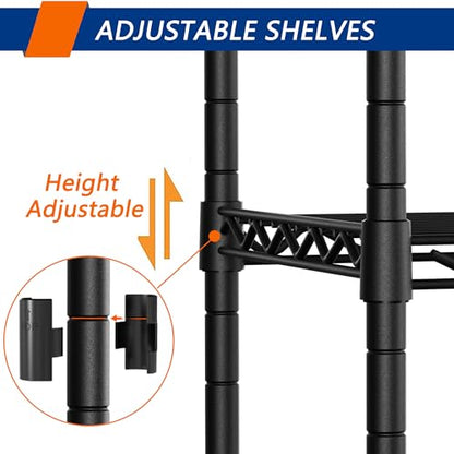 Soywey 5-Shelf Adjustable Heavy Duty Storage Shelving Unit, Metal Organizer Wire Rack for Laundry Bathroom Kitchen Pantry Closet, Black - size: 5-Shelf, style: No Wheels