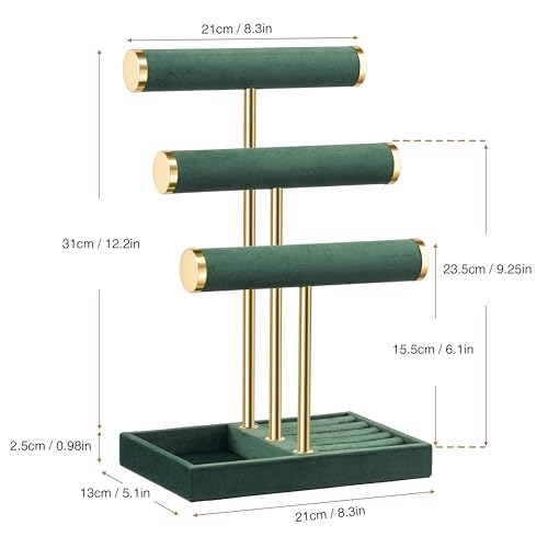 Jewelry Organizer Stand Display, 3 Tier Velvet Bracelet Holder, Green - color: Dark Green, size: Standard