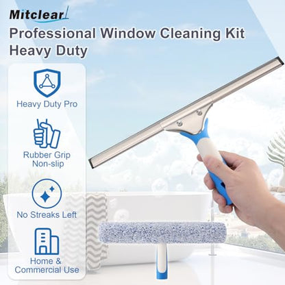 Mitclear Window Cleaning Kit 14IN Squeegee & Scrubber for Shower Glass Car - size: 14 IN