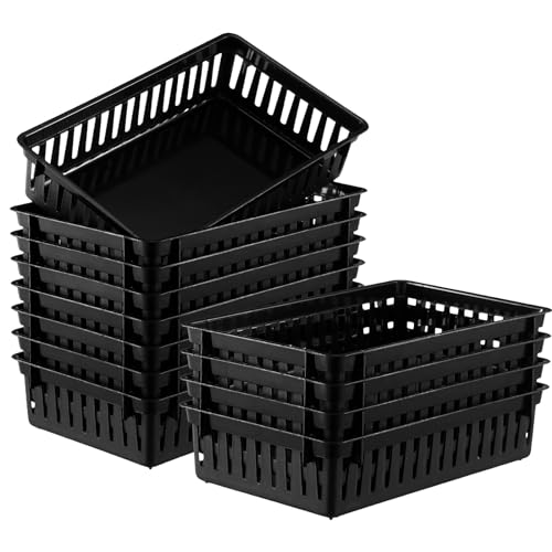Wenqik Set of 12 Small Plastic Baskets for Organizing, Black - color: Black