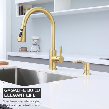 GAGALIFE Kitchen Sink Soap Dispenser - Brushed Gold, G080BG-G - color: Gold, size: with Hose
