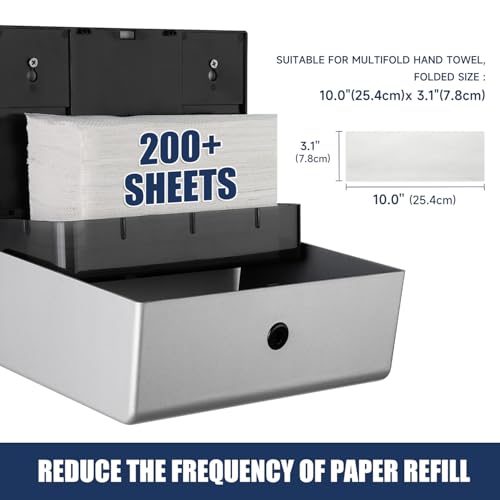 AIKE 200-Sheet Multifold Paper Towel Dispenser,No-Drill Wall Mount,Silver - color: Silver