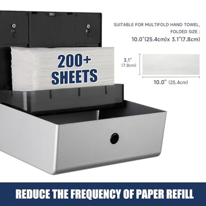 AIKE 200-Sheet Multifold Paper Towel Dispenser,No-Drill Wall Mount,Silver - color: Silver