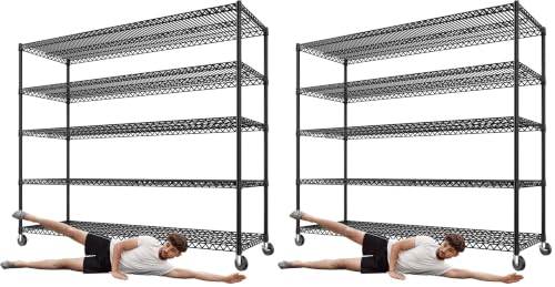 REIBII 5-Tier Heavy Duty Shelving with Wheels, 3200LBS Storage Rack (Pack of 2) - size: 5 Tier 60" W x 18" D x73"H (Pack of 2)