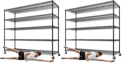 REIBII 5-Tier Heavy Duty Shelving with Wheels, 3200LBS Storage Rack (Pack of 2) - size: 5 Tier 60" W x 18" D x73"H (Pack of 2)