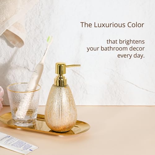 3D Textured Brushed Gold Ceramic Soap Dispenser, Shiny Finish - color: Brushed Gold
