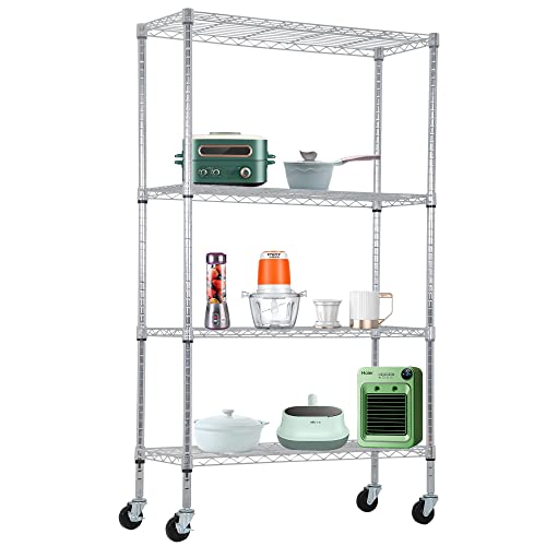 BestOffice | 4-Tier Wire Shelf with Wheels | 36" x 14" x 62" | Chrome - color: Chrome, size: 36"D x 14"W x 62"H