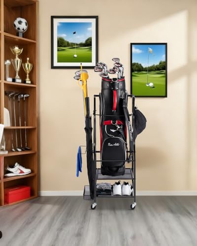 FHXZH Golf Bag Storage Garage Organizer - Golf Bag Stand with Wheels - color: Black - Without Bottom Drawer Basket