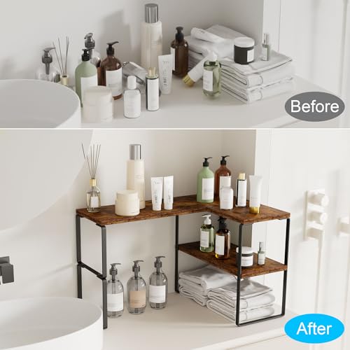 Golener Kitchen Counter Organizer, Countertop Shelf, Adjustable, Stackable - color: Rustic Brown, size: Medium