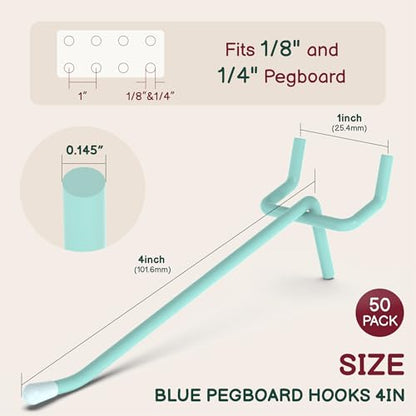 50-Pack Blue Pegboard Hooks 4 Inch - Fits 1/8 and 1/4 Inch Boards - color: Blue, size: 4 Inch