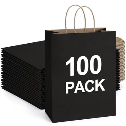 BagDream Kraft Paper Bags with Handles 10x5x13 Inch Black 100 Pack Bulk - color: Black