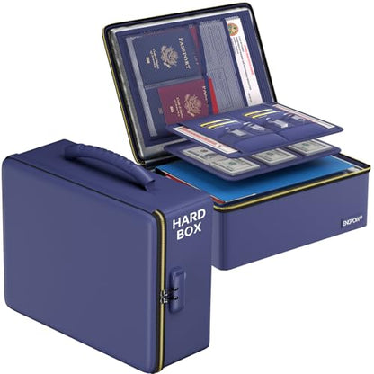 ENGPOW Fireproof Document Box with Lock & Heat-Resistant Fireproof Zipper - color: Blue, size: 15.4 x 11.8 x 5.5 inches