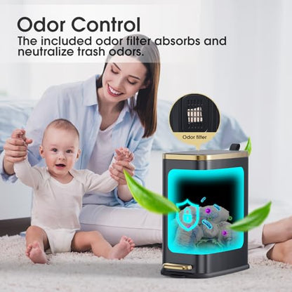 CEROELDA Small Bathroom Trash Can with Lid-5L/1.3 Gal-Soft Close Lid-Black - color: Black, size: 1.3 Gallon