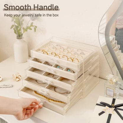 Frebeauty Acrylic Jewelry Box,5-Layer Jewelry Organizer with Drawers - color: Beige