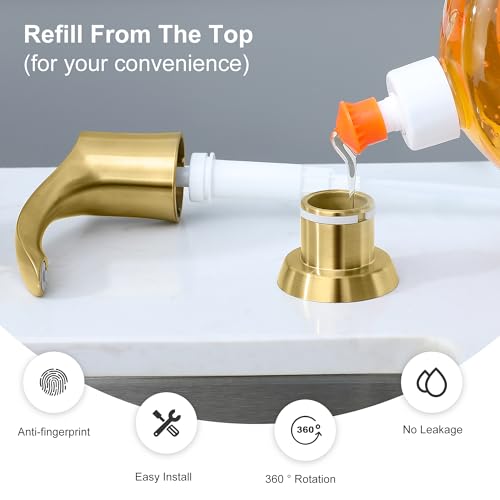 GAGALIFE Kitchen Sink Soap Dispenser with 17 Ounce Large Bottle, G080BG - color: Gold, size: with Bottle