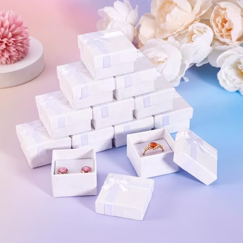 Craftdady 12pc Small Ring Earring Jewelry Boxes Square White Gift Pack Box - color: White