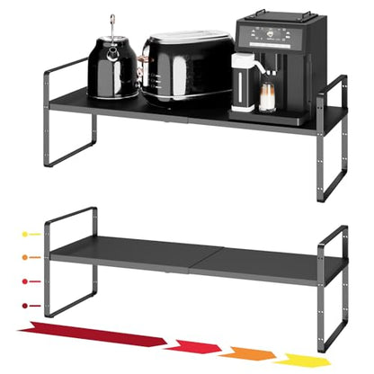 16.5~27.1" Expandable Shelf，2Pack 10.2" Wide Adjustable Height Cabinet Shelves，Black - color: Black, size: 2Pcs // 10.2''W