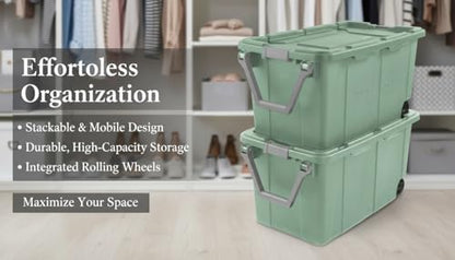 40 Gallon Light Green Rolling Industrial Storage Bins 2-Pack, Heavy-Duty Plastic with Leakproof Lid & Latches, Stackable for Garage Warehouse Equipment Transport - color: 2PCS, Green