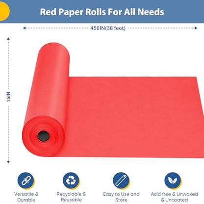 Red Wrapping Paper, 15"x450" Construction Bulletin Board Craft Kraft Paper - color: Red, size: 15 x 450 Inch