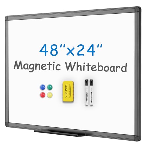 VIZ-PRO Magnetic Dry Erase Board, 48 x 24 Inches, Black Aluminium Frame - size: 48 x 24 Inches