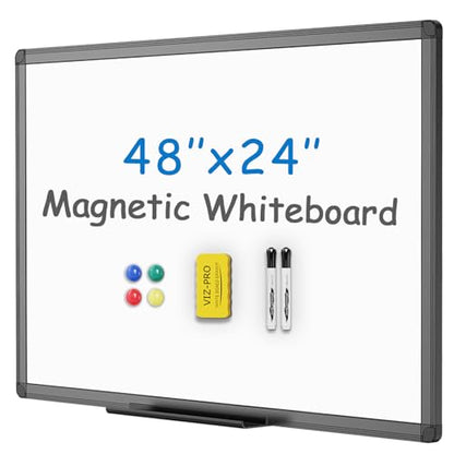 VIZ-PRO Magnetic Dry Erase Board, 48 x 24 Inches, Black Aluminium Frame - size: 48 x 24 Inches