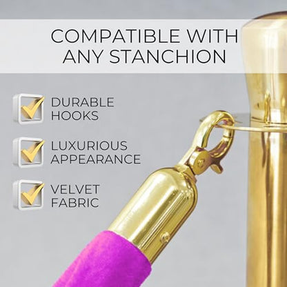 4 PCS Pink Purple Velvet Rope - 5 Ft Barrier for Parties Crowd Crowd Control Ropes Control Hanging Stanchion Rope for Ceremonies Queue Line for Safe - color: Pink Purple