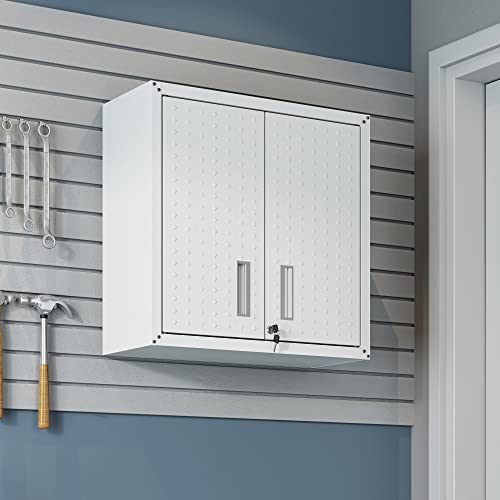 Manhattan Comfort Fortress 30" Floating Textured Metal Garage Cabinet with Adjustable Shelves, Set of 1, White - color: White, style: Floating Cabinet