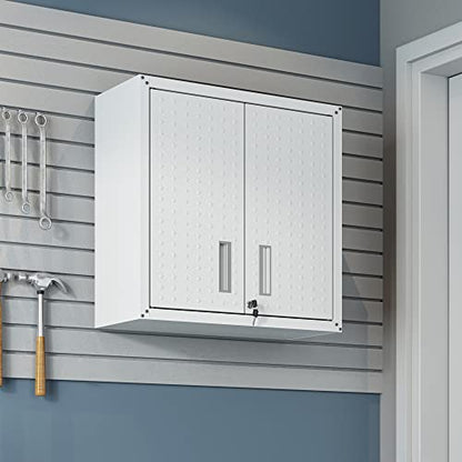 Manhattan Comfort Fortress 30" Floating Textured Metal Garage Cabinet with Adjustable Shelves, Set of 1, White - color: White, style: Floating Cabinet