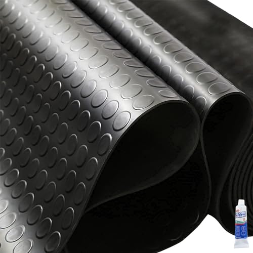 3mm Thin Coin-Grip Rubber Flooring Roll, 2X 4 ft Waterproof Anti Slip Mat, Multi-Purpose Easy Clean Floor Protector for Garage, Laundry Room, Gym, Kennel - size: 2 ft x 4 ft x 0.1 in