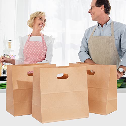 PAICUIKE 200Pcs 11x6x11 Brown Kraft Paper Bags with Handle - Tote Grocery Bags Bulk for Restaurant, Bakery, Retail, Takeout - size: 200pack