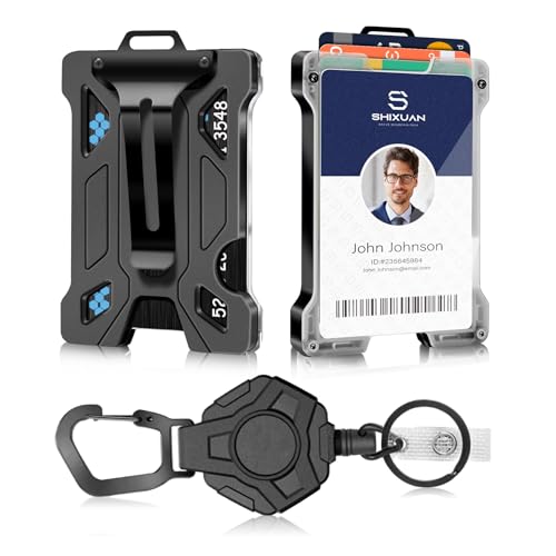 ID Badge Holder with Retractable Clip, Credit Card Holder, Keychain Wallet, Name Badge Holders, Business Card Holder, and Money Clip for Men (Heavy Reel Retractable & Badge Holder) - color: Black Suit