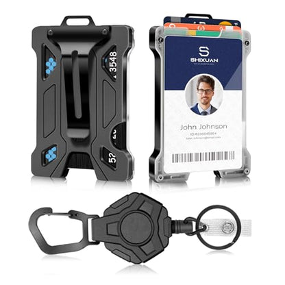 ID Badge Holder with Retractable Clip, Credit Card Holder, Keychain Wallet, Name Badge Holders, Business Card Holder, and Money Clip for Men (Heavy Reel Retractable & Badge Holder) - color: Black Suit