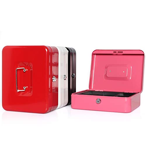 Cash Box with Money Tray, Parrency Large Money Box with Key Lock, 9.8 x 7.9 x 3.5 inches, Black - color: Black, size: Large（9.84")