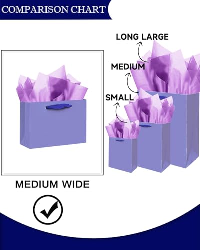 qiqee Gift Bags With Tissue Paper, Violet, Medium 9.6"x7.9"x4.3", 24PCS - color: Violet, size: 24 Count (Pack of 1)